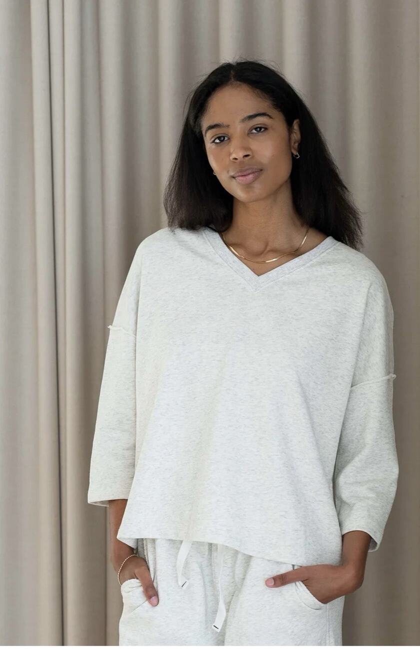 MERSEA Frenchie Terry V Neck Sweatshirt One Size Ash Heather Gray